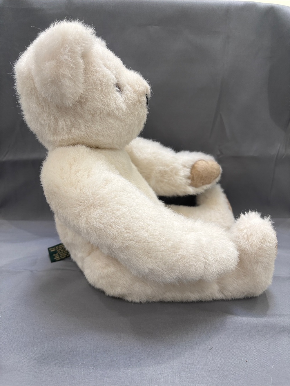 The Vermont Teddy Bear Company white poseable bear with tan paws and black nose - Picture 4 of 14